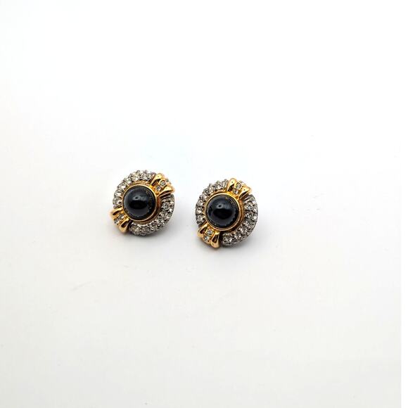 Jesara Jewelry - Jesara Vintage Gold Black Glass Cabochon Statement Clip On Earrings